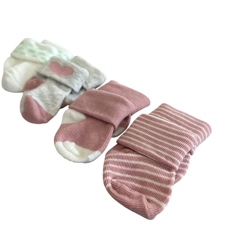 Adorable Pink and White Baby Socks Set of 4, 0-6 months